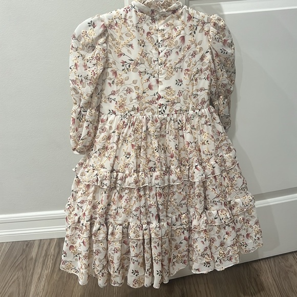Girls designer dress. Ivory chiffon with floral design formal dress. Size 3-4T. - Picture 6 of 9